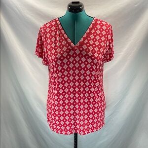 Liz Claiborne Red and White Geometric Blouse